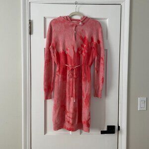 S Max Mara Cashmere Pink Tye Die Sweater Dress with Hoodie Size M